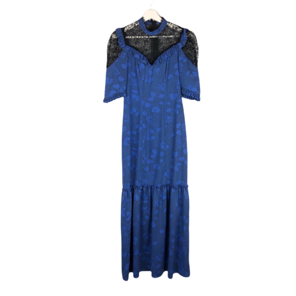 Vintage Liberty House Hawaii Blue Lace Pleated Mermaid Bodycon Dress, Size XS-S